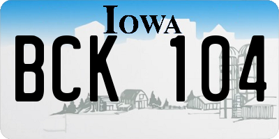 IA license plate BCK104