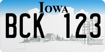 IA license plate BCK123