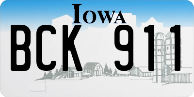 IA license plate BCK911
