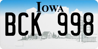IA license plate BCK998
