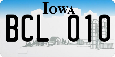 IA license plate BCL010