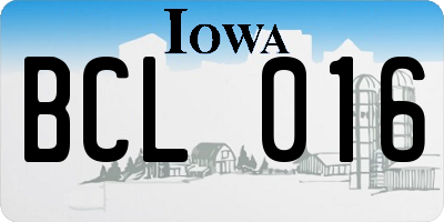 IA license plate BCL016