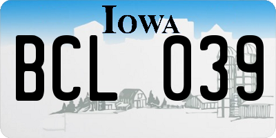 IA license plate BCL039