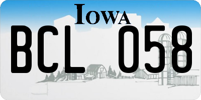 IA license plate BCL058