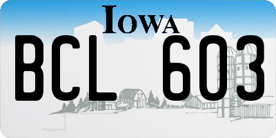 IA license plate BCL603