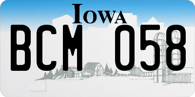 IA license plate BCM058