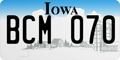 IA license plate BCM070