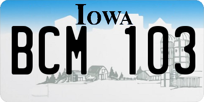 IA license plate BCM103