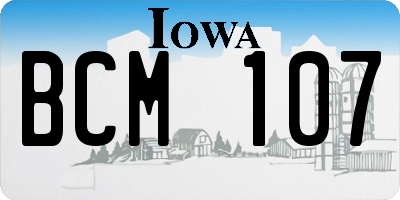 IA license plate BCM107