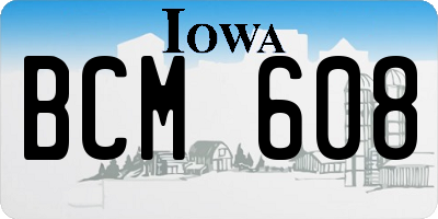 IA license plate BCM608