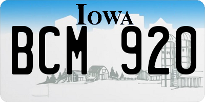 IA license plate BCM920