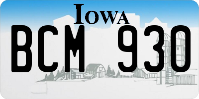 IA license plate BCM930