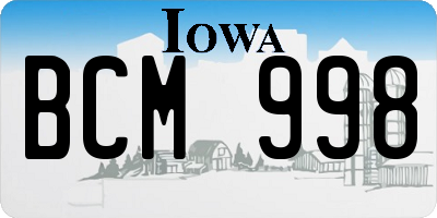 IA license plate BCM998