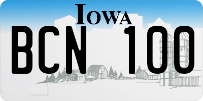 IA license plate BCN100