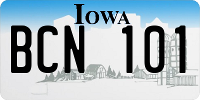 IA license plate BCN101