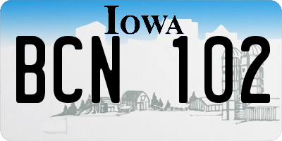 IA license plate BCN102