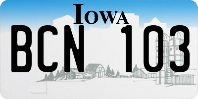 IA license plate BCN103