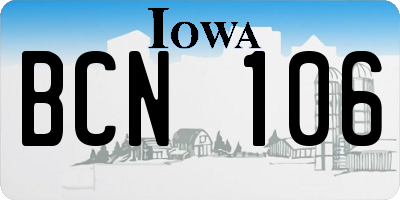 IA license plate BCN106