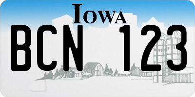 IA license plate BCN123