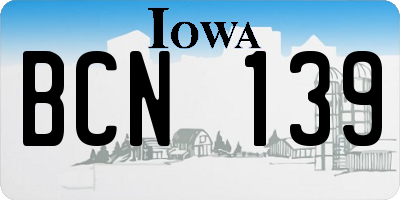 IA license plate BCN139