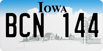 IA license plate BCN144