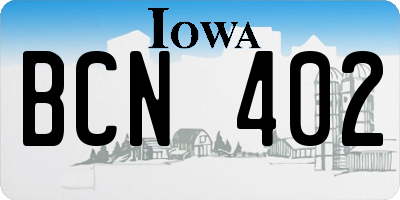 IA license plate BCN402