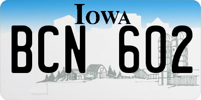 IA license plate BCN602
