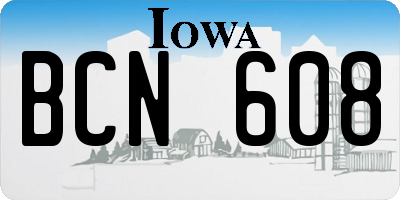 IA license plate BCN608
