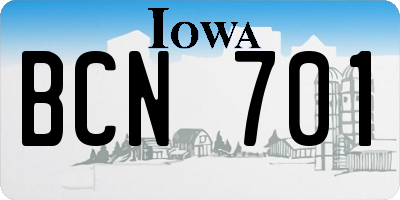 IA license plate BCN701