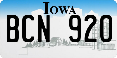 IA license plate BCN920