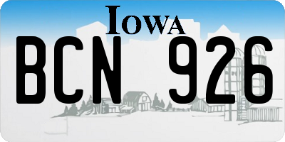 IA license plate BCN926