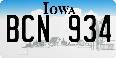 IA license plate BCN934