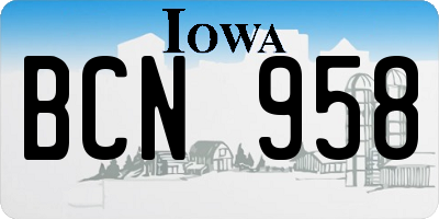 IA license plate BCN958