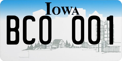 IA license plate BCO001