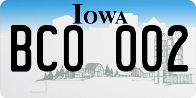 IA license plate BCO002