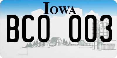 IA license plate BCO003