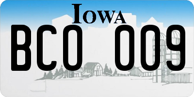 IA license plate BCO009