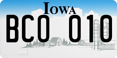 IA license plate BCO010