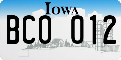 IA license plate BCO012