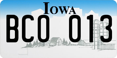 IA license plate BCO013