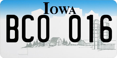 IA license plate BCO016