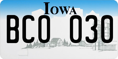 IA license plate BCO030