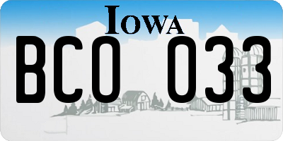 IA license plate BCO033