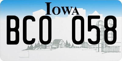 IA license plate BCO058