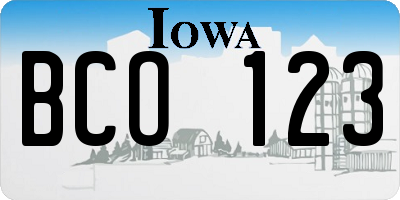 IA license plate BCO123