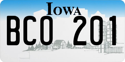 IA license plate BCO201