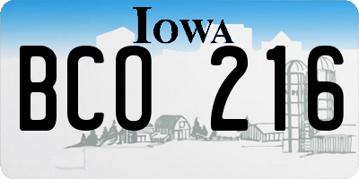 IA license plate BCO216