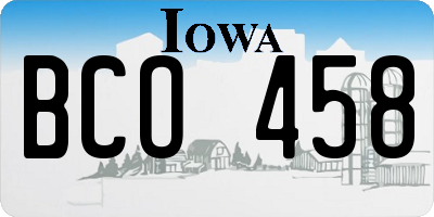 IA license plate BCO458