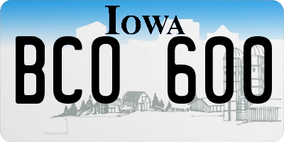 IA license plate BCO600
