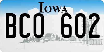 IA license plate BCO602